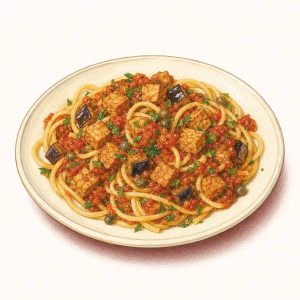 Pâtes à la sicilienne tempeh